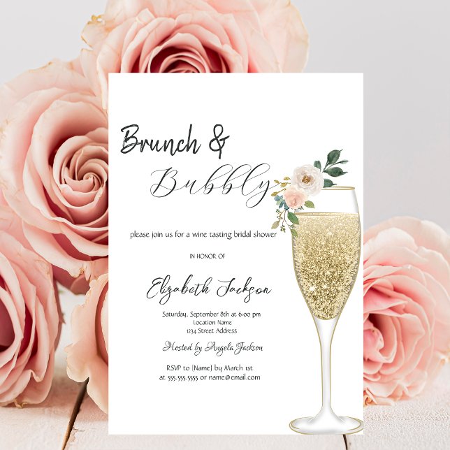 Invitación Copa de Champán Flor Blanca Brunch y Burbujas (Subido por el creador)