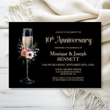 Copa de champán floral 10º aniversario de bodas