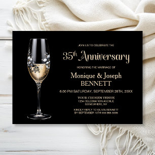 Invitación Copa de Champán Floral 35 Aniversario de Boda