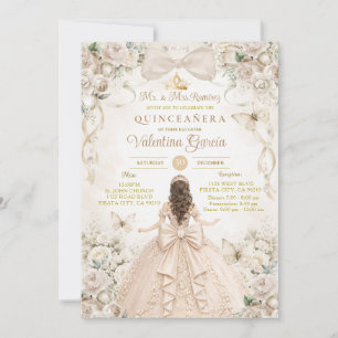 Invitación Copa de champán floral Quinceañera Princesa