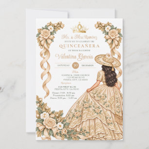 Invitación Copa de Champán Floral Quinceañera Princesa 15 Año