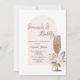 Invitación Copa de Champán Flores Boho Brunch y Burbujas