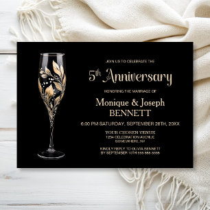 Invitación Copa de Champán Hoja de Oro 5º Aniversario de Boda