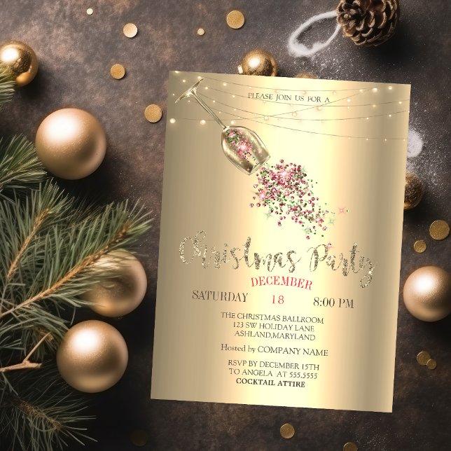 Invitación Copa de Champán, Luces Empresa de Navidad Dorada (Subido por el creador)