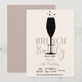 Invitación Copa de champán negro Brunch y burbujeante Cumplea