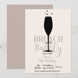 Invitación Copa de champán negro Brunch y burbujeante Cumplea