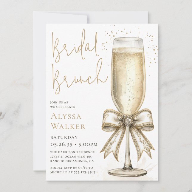 Invitación Copa de champán para Brunch Nupcial (Anverso)