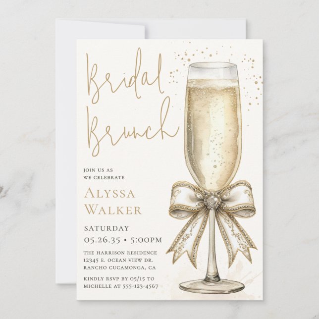 Invitación Copa de champán para Brunch Nupcial (Anverso)