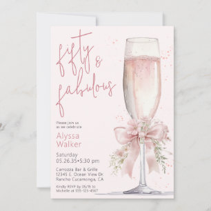 Invitación Copa de champán rosa 50 y fabuloso Cumpleaños 50