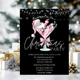 Invitación Copa de champán Santa Claus rosa Compañía de Navid