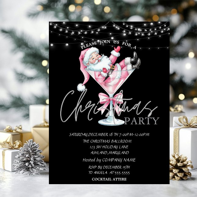 Invitación Copa de champán Santa Claus rosa Compañía de Navid (Subido por el creador)