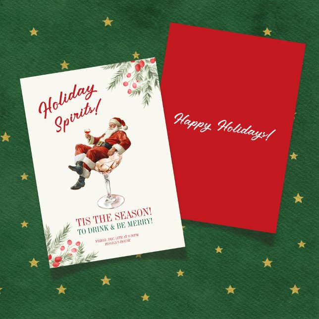 Invitación Copa de cóctel de Santa Claus (Santa Sitting Martini Glass Holiday Invitation)