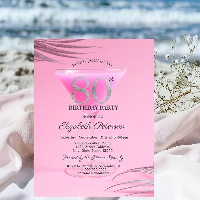 Invitación Copa de Cóctel Rosa Cumpleaños 80   (Subido por el creador)