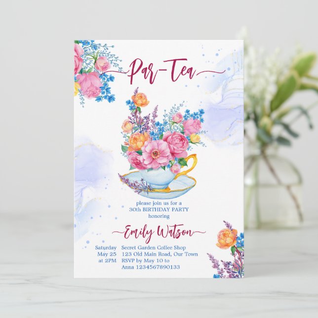 Invitación Copa de la fiesta de cumpleaños de Par-tea llena d (Anverso de pie)