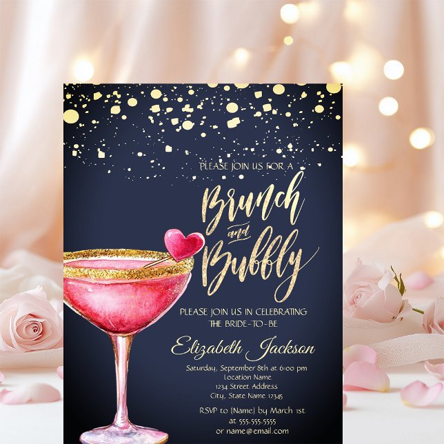 Invitación Copa de Martini con Corazón de Puntos Dorados para (Subido por el creador)