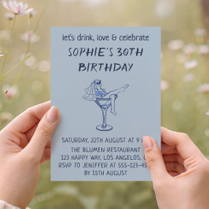 Invitación Copa de Martini Elegante Chic Cumpleaños 30