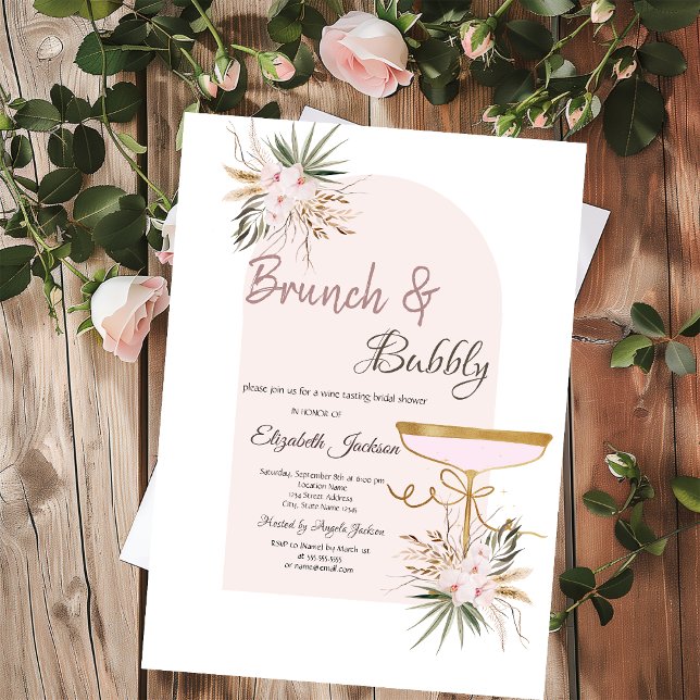 Invitación Copa de Martini Flores Boho Brunch y Burbujas (Subido por el creador)
