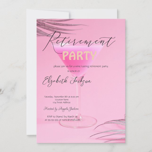 Invitación Copa de Martini Hojas de Palma Rosa Fiesta de Jubi (Anverso)