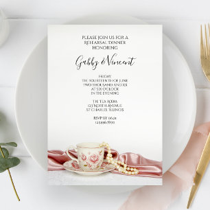 Invitación Copa de Té Floral Rosa y cena de Perlas