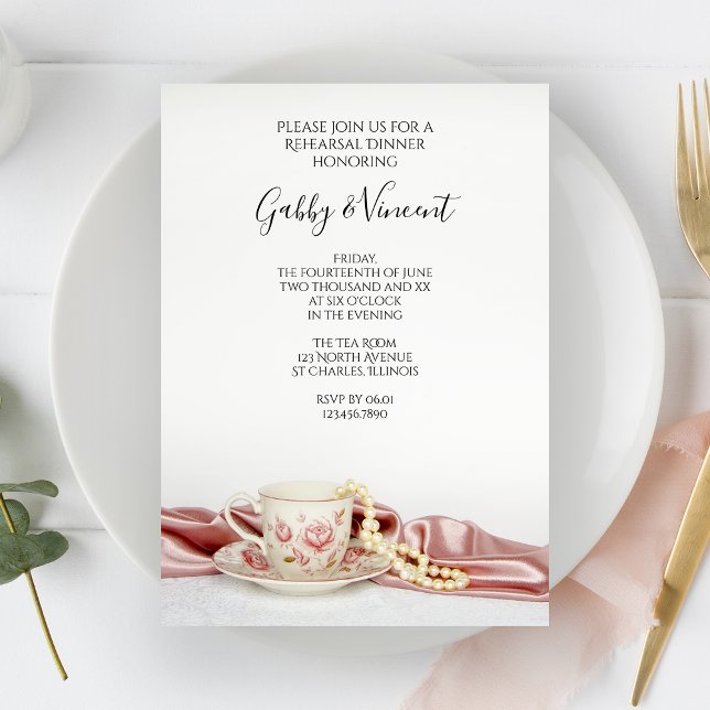 Invitación Copa de Té Floral Rosa y cena de Perlas (Subido por el creador)