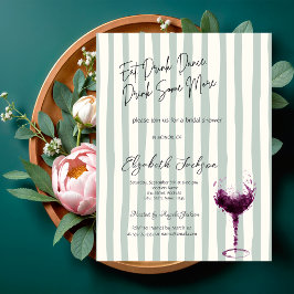 Invitación Copa de vino acuarela con fondo a rayas verdes Inv