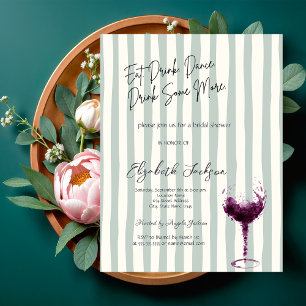 Invitación Copa de vino acuarela con fondo a rayas verdes Inv