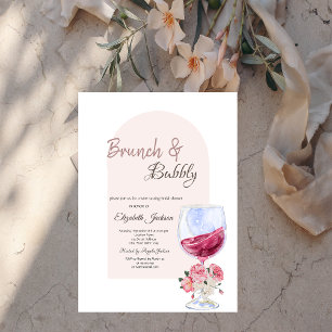 Invitación Copa de Vino Boho Flores Confeti Brunch y Burbujea