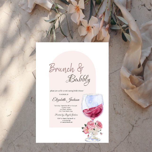 Invitación Copa de Vino Boho Flores Confeti Brunch y Burbujea (Subido por el creador)