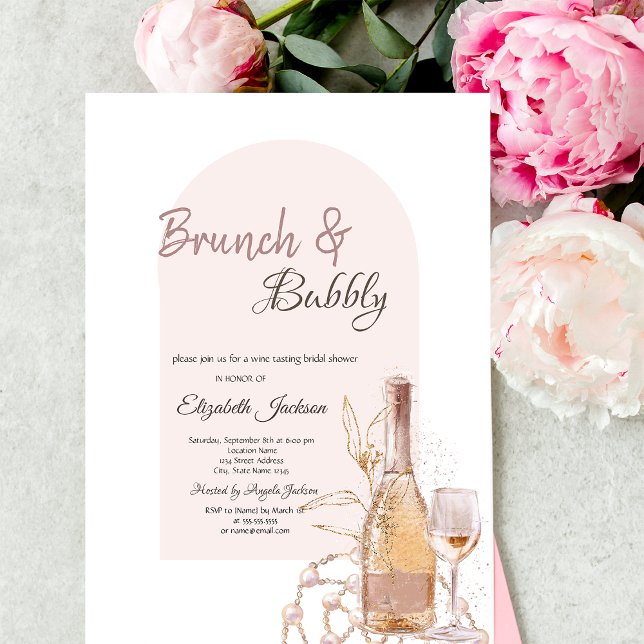 Invitación Copa de vino Boho Flores Perlas Brunch y Bubbly (Subido por el creador)