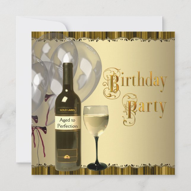 Invitación Copa de vino Botella Cumpleaños fiesta de cualquie (Anverso)