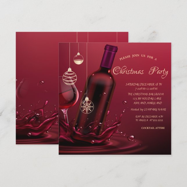 Invitación Copa de vino, Botella Navidad corporativa (Anverso / Reverso)
