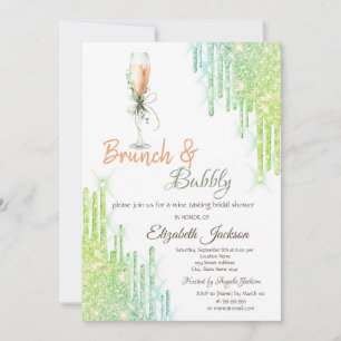 Invitación Copa de Vino Botella Verde Gotea Brunch y Burbujea