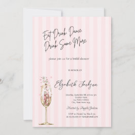 Invitación Copa de vino chic confeti rayas rosadas