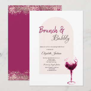 Invitación Copa de vino con acuarela roja Confeti Brunch y Bu