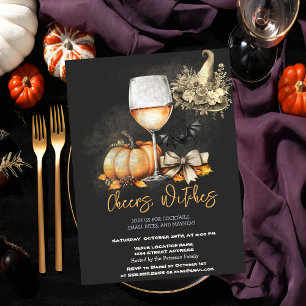Invitación Copa de vino con calabaza de sombrero de bruja par