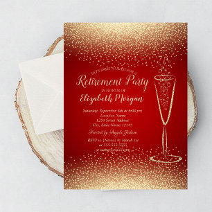 Invitación Copa de vino con confeti dorado elegante Jubilació