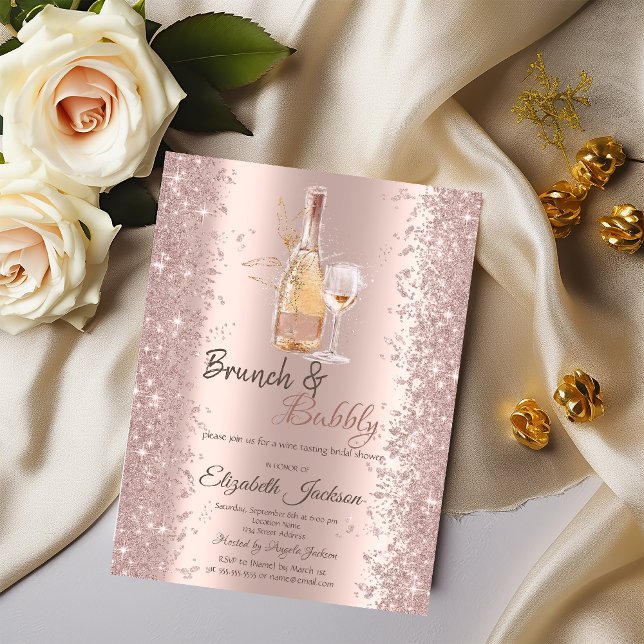 Invitación Copa de vino con confeti Rose Gold para despedida  (Subido por el creador)