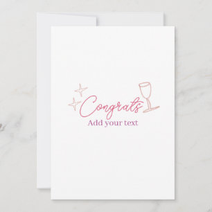 Invitación copa de vino congrats estrellas rosa pastel negrit