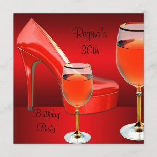 Invitación Copa de vino de zapatos rojos de tacón alto para c