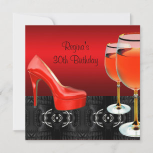 Invitación Copa de vino de zapatos rojos de tacón alto para c