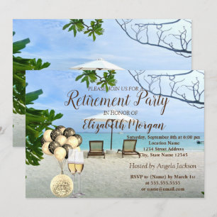 Invitación Copa de vino dorada, globos, fiesta de jubilación 