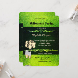 Invitación Copa de vino elegante, globos, jubilación verde