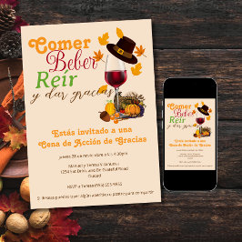 Invitación Copa de vino español comer beber cena de acción de