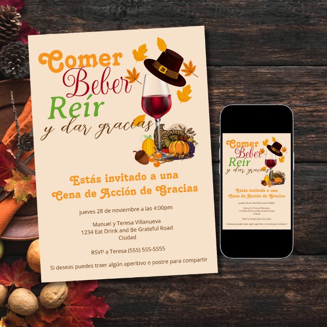 Invitación Copa de vino español comer beber cena de acción de (Subido por el creador)