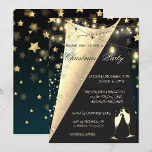 Invitación Copa de Vino, Estrellas, Fiesta de Navidad de la C