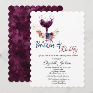 Invitación Copa de Vino, Flores Brunch y Burbujeante Despedid