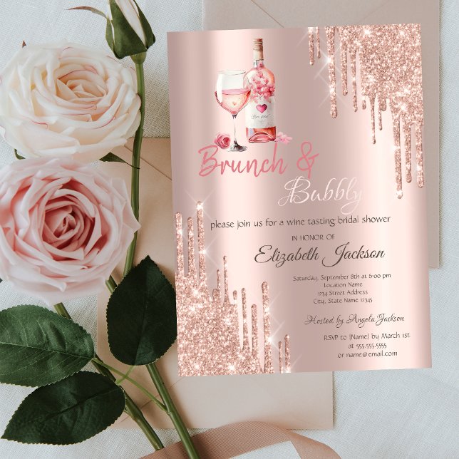 Invitación Copa de Vino Goteo de Botella Brunch y Burbujas (Subido por el creador)