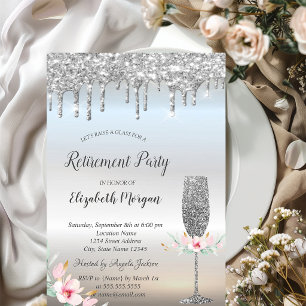 Invitación Copa de Vino Gotitas de Purpurina de Plata Jubilac