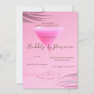 Invitación Copa de vino Hojas de palma Burbujeante Despedida 