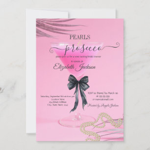 Invitación Copa de Vino Perlas Lazo Rosa Despedida de Soltera